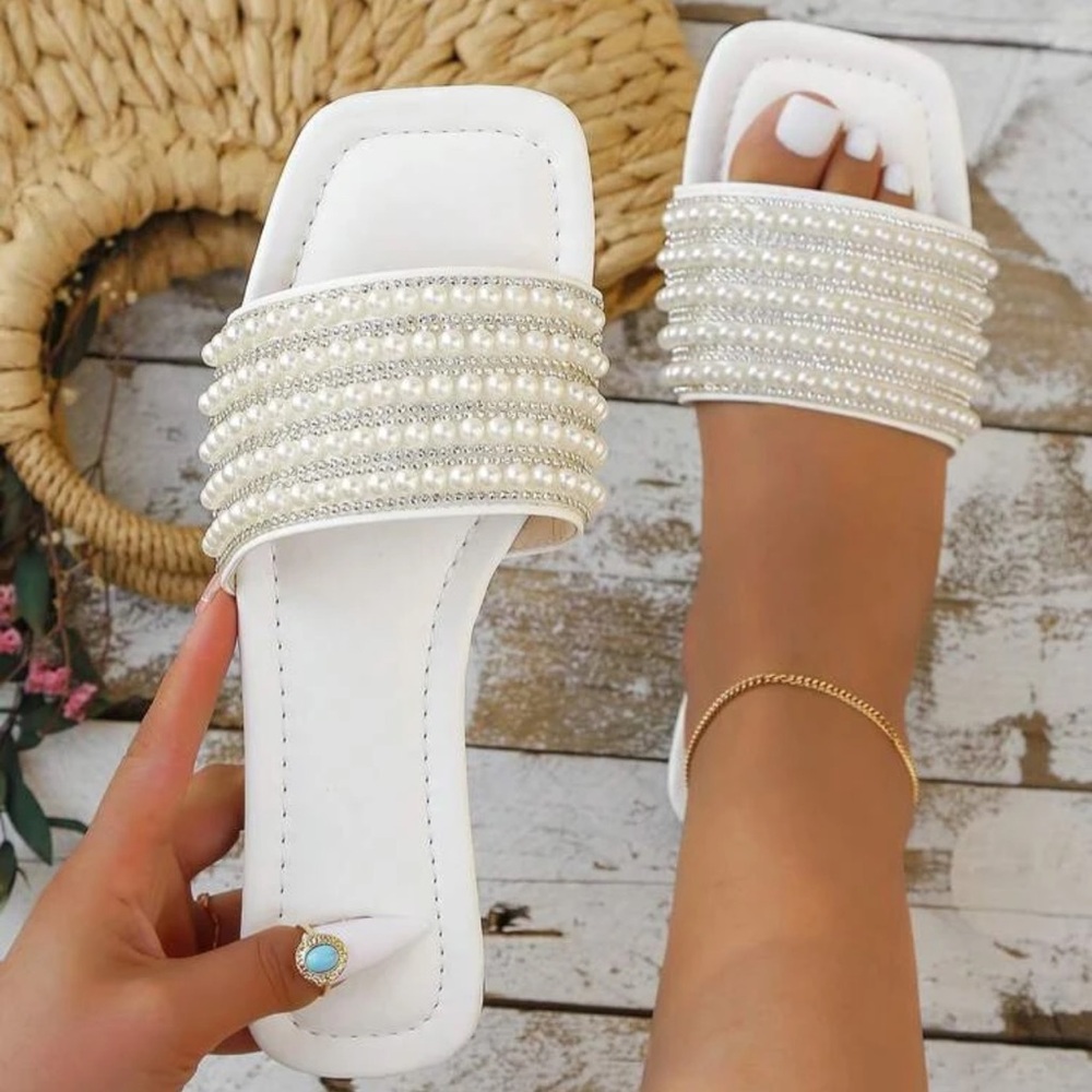 Pearl + Rhinestone Slip-on Sandals